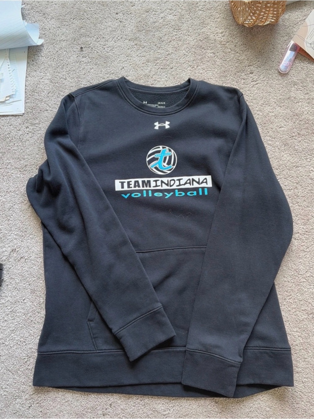 LG Black Crewneck Sweatshirt with Team Indiana Volleyball Graphic